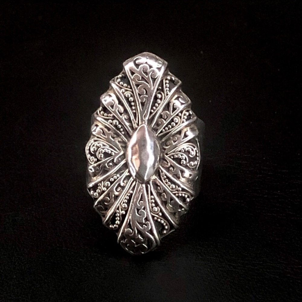 LOIS HILL Sterling Silver Floral Alternating Cutout Caviar Petals Ring Sz 9-1/4